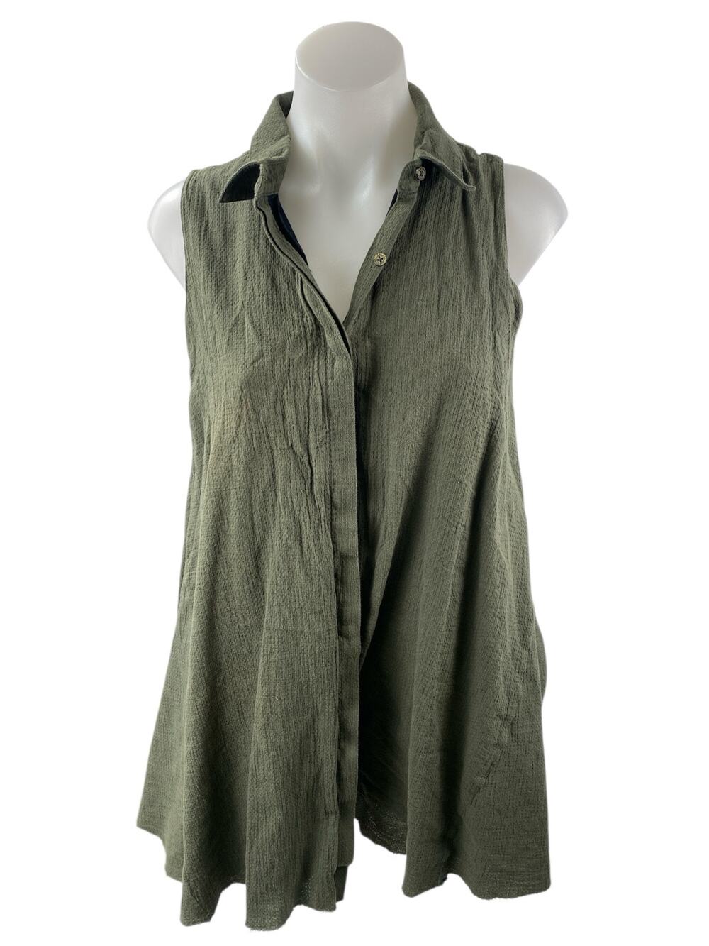 Rachel Roy Women's Green Sleeveless Button Down Swing Shirt Tunic Top Size M